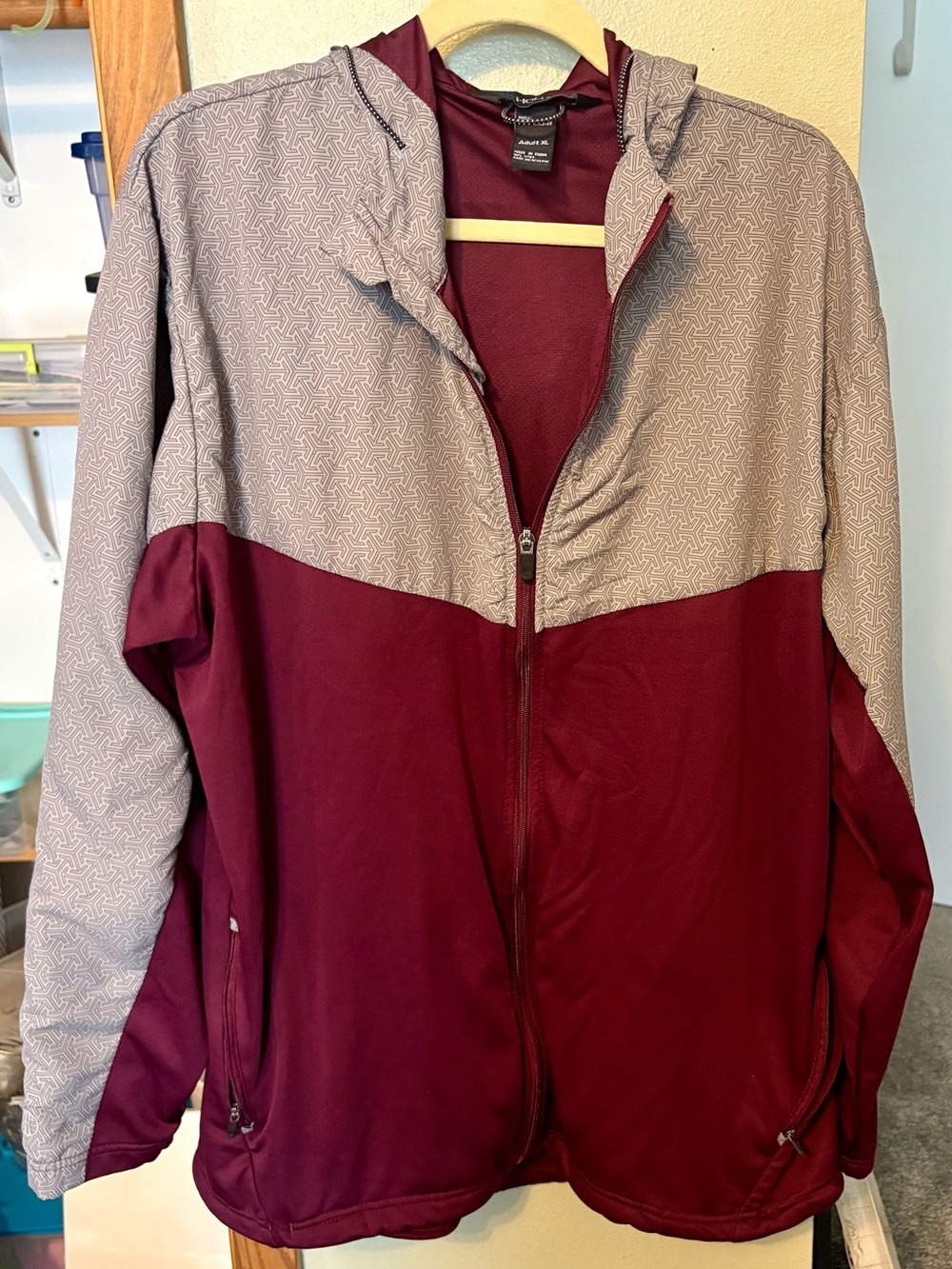 Holloway Maroon and Light Gray Hooded Bomber Jacket